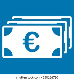 Euro Banknotes vector icon. Style is flat symbol, white color, rounded angles, blue background.