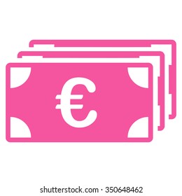 Euro Banknotes vector icon. Style is flat symbol, pink color, rounded angles, white background.