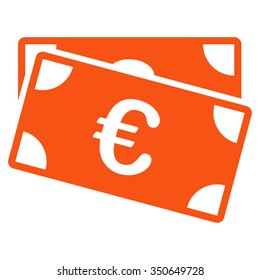 Euro Banknotes vector icon. Style is flat symbol, orange color, rounded angles, white background.