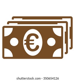 Euro Banknotes vector icon. Style is flat symbol, brown color, rounded angles, white background.