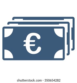 Euro Banknotes vector icon. Style is flat symbol, blue color, rounded angles, white background.