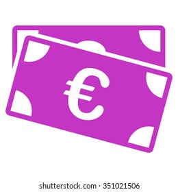 Euro Banknotes vector icon. Style is flat symbol, violet color, rounded angles, white background.