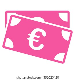 Euro Banknotes vector icon. Style is flat symbol, pink color, rounded angles, white background.