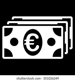 Euro Banknotes vector icon. Style is flat symbol, white color, rounded angles, black background.
