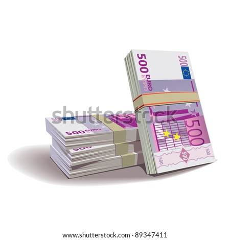 Euro banknotes vector illustration in color, financial theme ; isolated on background.