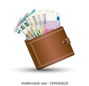 Euro banknotes in a wallet. Illustration on a white background. Vector