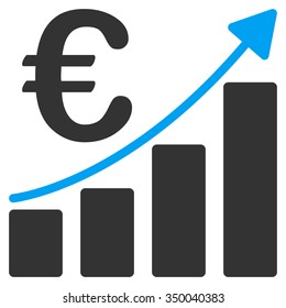 Euro Bar Chart vector icon. Style is bicolor flat symbol, blue and gray colors, rounded angles, white background.