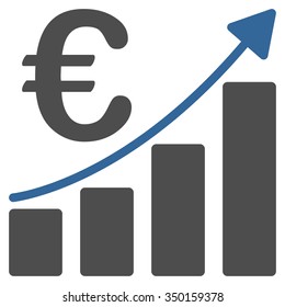 Euro Bar Chart vector icon. Style is bicolor flat symbol, cobalt and gray colors, rounded angles, white background.