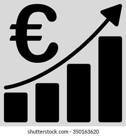 Euro Bar Chart vector icon. Style is flat symbol, black color, rounded angles, light gray background.