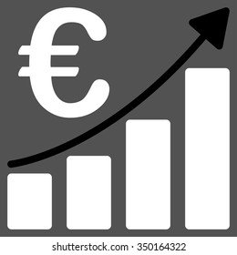 Euro Bar Chart vector icon. Style is bicolor flat symbol, black and white colors, rounded angles, gray background.