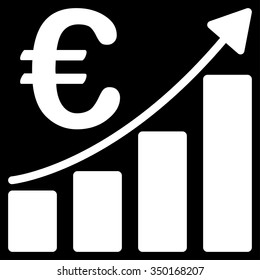 Euro Bar Chart vector icon. Style is flat symbol, white color, rounded angles, black background.