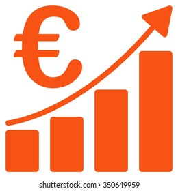 Euro Bar Chart vector icon. Style is flat symbol, orange color, rounded angles, white background.