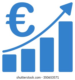Euro Bar Chart vector icon. Style is flat symbol, cobalt color, rounded angles, white background.