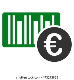 Euro Bar Code Price icon. Vector style is bicolor flat iconic symbol, green and gray colors, white background.