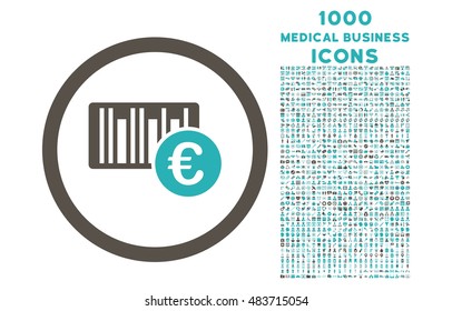 Euro Barcode rounded vector bicolor icon with 1000 medical business icons. Set style is flat pictograms, grey and cyan colors, white background.