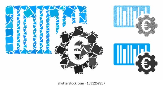 Euro barcode setup mosaic of joggly elements in various sizes and color tinges, based on Euro barcode setup icon. Vector tuberous elements are composed into collage.