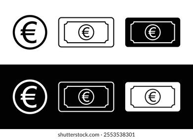 Euro bill icon flat white and black trendy style vector illustration. Euro money icon in flat style.