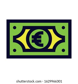 Euro Bill. Simple Vector Color Icon.