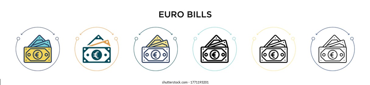 Icono de billetes de euro en el estilo relleno, delgado, contorno y trazo. Ilustración vectorial de dos letras de euro de color y negro los diseños de iconos vectoriales pueden utilizarse para móviles, ui, web