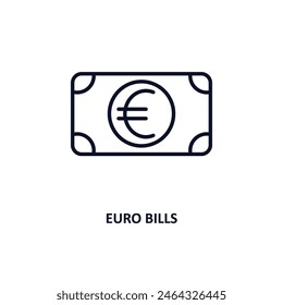 icono de esquema de billetes en euros.  Icono de línea fina de la colección empresarial. Vector editable aislado sobre fondo blanco