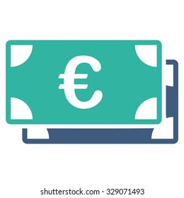 Euro Bills vector icon. Style is bicolor flat symbol, cobalt and cyan colors, rounded angles, white background.