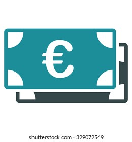 Euro Bills vector icon. Style is bicolor flat symbol, soft blue colors, rounded angles, white background.