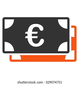 Euro Bills vector icon. Style is bicolor flat symbol, orange and gray colors, rounded angles, white background.