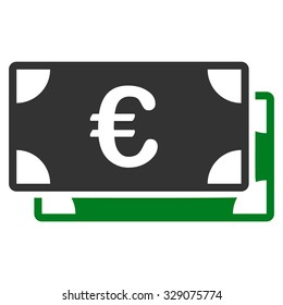 Euro Bills vector icon. Style is bicolor flat symbol, green and gray colors, rounded angles, white background.