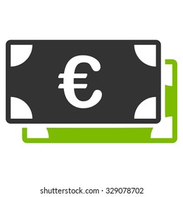 Euro Bills vector icon. Style is bicolor flat symbol, eco green and gray colors, rounded angles, white background.