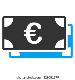 Euro Bills vector icon. Style is bicolor flat symbol, blue and gray colors, rounded angles, white background.