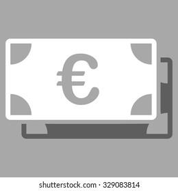 Euro Bills vector icon. Style is bicolor flat symbol, dark gray and white colors, rounded angles, silver background.