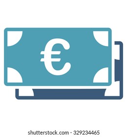 Euro Bills vector icon. Style is bicolor flat symbol, cyan and blue colors, rounded angles, white background.