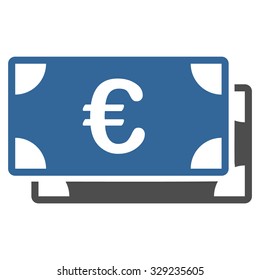 Euro Bills vector icon. Style is bicolor flat symbol, cobalt and gray colors, rounded angles, white background.