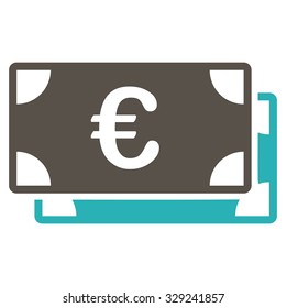 Euro Bills vector icon. Style is bicolor flat symbol, grey and cyan colors, rounded angles, white background.