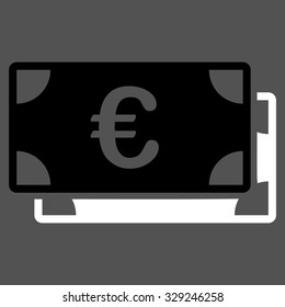 Euro Bills vector icon. Style is bicolor flat symbol, black and white colors, rounded angles, gray background.
