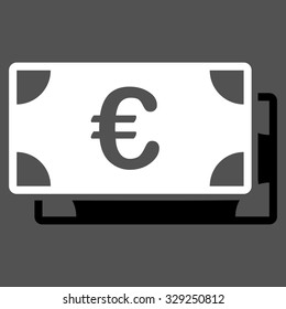 Euro Bills vector icon. Style is bicolor flat symbol, black and white colors, rounded angles, gray background.