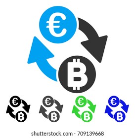 Euro Bitcoin Exchange Coins vector icon. Style is a flat graphic symbol in black, gray, blue, green color versions. Designed for web and mobile apps.