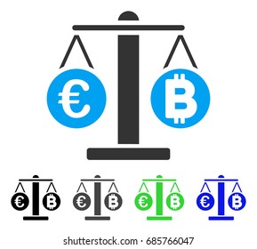 Euro And Bitcoin Scales flat vector icon. Colored euro and bitcoin scales gray, black, blue, green pictogram variants. Flat icon style for application design.