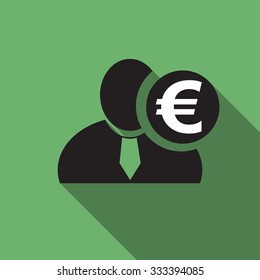 Euro black man silhouette icon on the vintage green background, long shadow flat design icon for forums or web