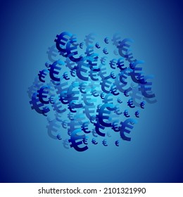 Euro blue icons flying currency vector background. Investment pattern. Currency pictogram euro money scatter signs graphic design.