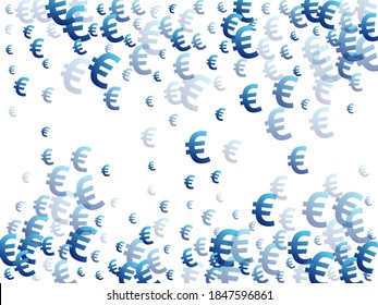 Euro blue signs scatter money vector background. Economy pattern. Currency pictogram euro money scatter elements background.