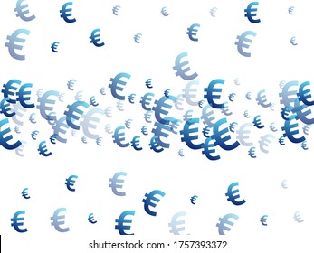 Euro blue symbols flying currency vector background. Marketing concept. Currency token euro money fling signs explosion.