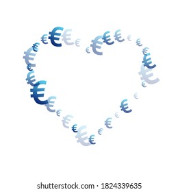 Euro blue symbols scatter currency vector design. Deposit pattern. Currency token euro money scatter signs background.