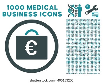 Euro Bookkeeping Case icon with 1000 medical commerce soft blue vector pictograms. Set style is flat bicolor symbols, white background.