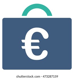Euro Bookkeeping Case icon. Vector style is bicolor flat iconic symbol, cobalt and cyan colors, white background.