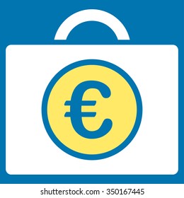 Euro Bookkeeping vector icon. Style is bicolor flat symbol, yellow and white colors, rounded angles, blue background.