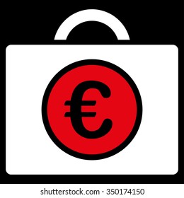 Euro Bookkeeping vector icon. Style is bicolor flat symbol, red and white colors, rounded angles, black background.