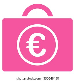 Euro Bookkeeping vector icon. Style is flat symbol, pink color, rounded angles, white background.