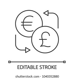 Euro and British pound currency exchange linear icon. Thin line illustration. Refund. Contour symbol. Vector isolated outline drawing. Editable stroke