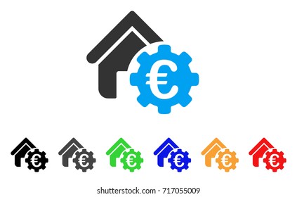 Euro Building Payment Gear icon. Vector illustration style is a flat iconic euro building payment gear symbol with black, grey, green, blue, red, orange color variants.